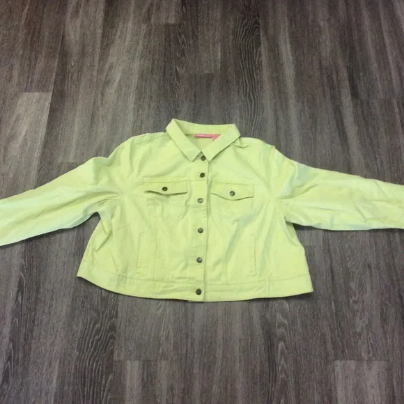 NEW Green Yellow Denim Jean Jacket 22W - Picture 4 of 15
